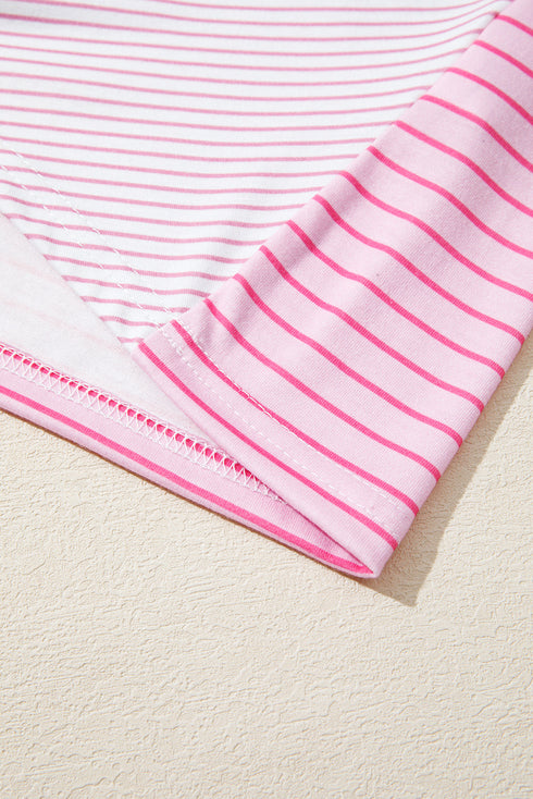 Striped Colorblock Exposed Seam Raglan Long Sleeve Top